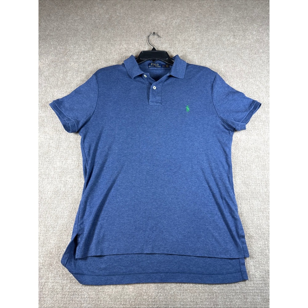 Polo Ralph Lauren Mens Blue Heather Short Sleeve Cotton Polo Shirt Green Pony M